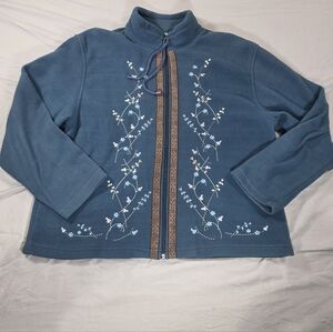 Teddi Teal Embroidered Full Zip Fleece Jacket